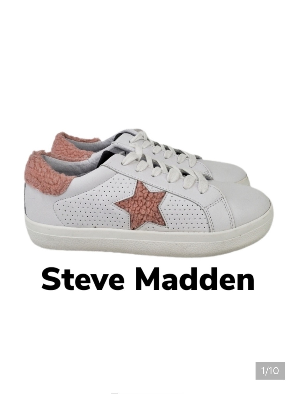 Steve Madden Stared Faux White Leather Faux Pink Sherling Sneaker Sz 7.5M